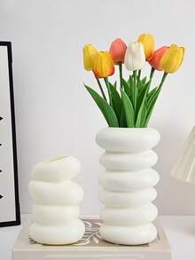 Elegancki spiralny biały plastikowy wazon, styl skandynawski, odpowiedni do salonu, sypialni i kuchni, nowoczesny wazon dekoracyjny do domu, dekoracja łazienki, wazon na kwiaty do biura. - plastikowy wazon - Zobacz 3
