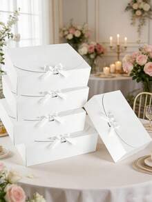 5PCS/1PC/A Lidded Gift Box, 10.6 X 7.8 X 3.1 Inches, White Paper Box With Ribbon. Suitable For Use As A Bridesmaid Invitation Box, Wedding Gift Box, Wrapping Box, Party Gift Box, Birthday Gift Box, Christmas Gift Box, Or Gift-Making Box. - White - View 15