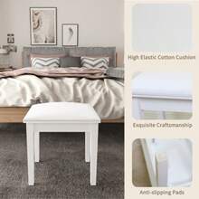 Modern Padded Piano Stool Seat For Makeup Room, Square Vanity Stool Chair, High Elastic Sponge Makeup Bench, Ottoman - White - View 2