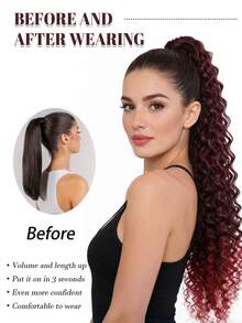 Synthetic Curly Drawstring Ponytail Long Kinky Curly Ponytail Organic Chip-In Hair Extension Orange Rubber Band Pony-Tail - Multicolor - View 7