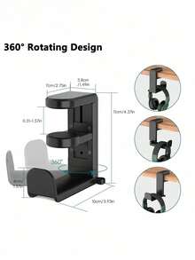 Rotating Headphone Stand - PC Gaming Headset Holder, Adjustable Clamp-On Under Desk Hanger With 360 Degree Swivel & Cable Clip Organizer - Multicolor - View 9