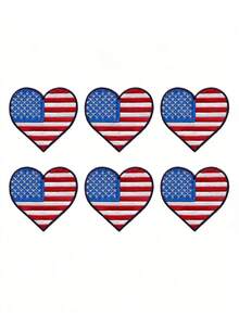 1pc American Flag Heart Shaped Patch, Stars And Stripes Pattern, Embroidered, Iron-On - Multicolor - View 11
