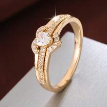 1枚优雅心形立方氧化锆镶嵌时尚戒指，情人节礼物 - 彩色 - 查看 12