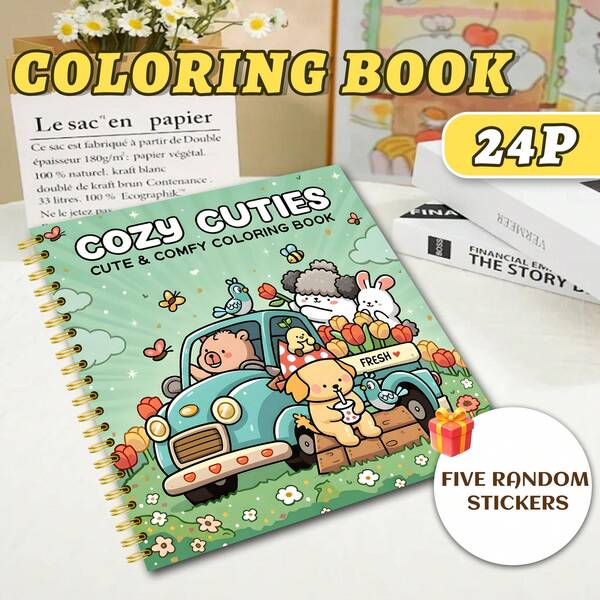 GDTME Cute Adult Coloring Book, Adorable & Comfortable, 24 Pages For Relaxing Coloring, Personalized Gift, Fun Gift, Birthday & Valentine's Day Gift, Back To School Stationery, Office Supplies, Includes 5 Sticker Sheets