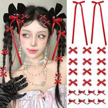 Mini Hair Bows For Women Girls Cute Hair Clips Small Alligator Long Tail Hair Ribbon Accessories -3 Styles -22P - Red - 3 Styles 22P Red - View 1