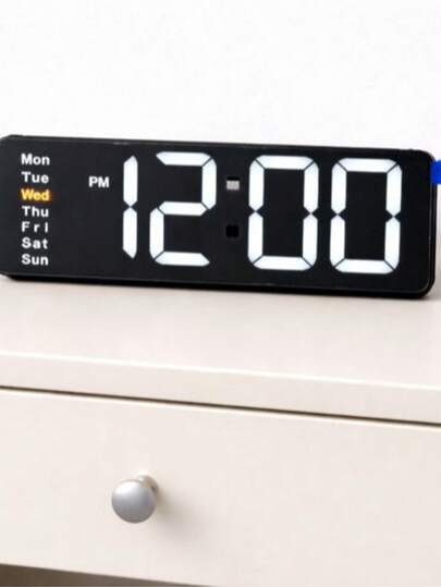 Relogio Digital De Mesa 16,3x2,3x5,7cm Temperatura Data Com Brilho Ajustavel USB Despertador 12/24H