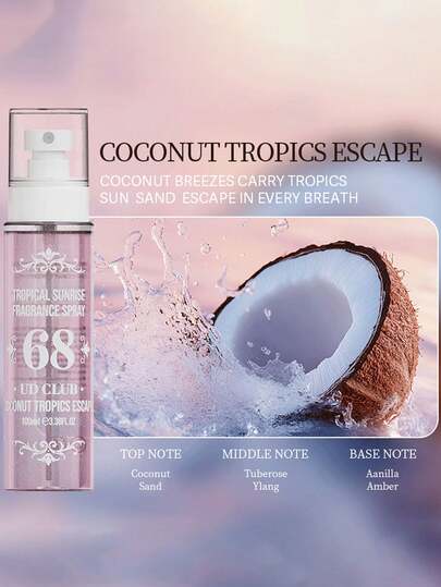 1瓶香氛喷雾，包含6种不同香型：兰花、茉莉、香草、木质麝香、橙子、柠檬、黑胡椒、松树、椰子。适用于头发和卧室，可根据需要补喷。男女皆宜，是约会、派对、活动的理想之选。便携方便，是婚礼、生日、情人节、圣诞节、音乐节等场合的完美选择。