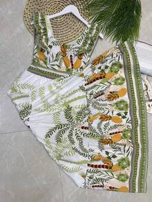 Long Dress With Print, Lined, With Built-In Bra Cups, Made Of Pretty, Fashionable Crepe Fabric. - Lemon/Orange - View 4
