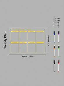 1 套透明金色计划板（含 6 支磁性白板笔）空白周/月计划磁性备忘录板，可擦写办公提醒板，冰箱日历展示板 - 磁性展示板 - 查看 13