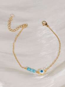 可爱清新粉色、紫色、白色、绿松石色眼睛可调节长度不锈钢女士恶魔眼手链，适合日常佩戴 - 彩色 - 查看 7