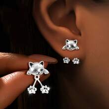 1 Pair Cute Sweet Cat Paw Pet Back Hanging Earrings, Women's Earrings, Suitable For Women's Daily Wear, Parties, Dates, Birthday, Valentine's Day Gifts For Women - 彩色 - 查看 6