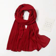 1pc Plain Pleated Chiffon Scarf, Women's Daily Headscarf, Women's Dress Accessory - Solid Color - View 25