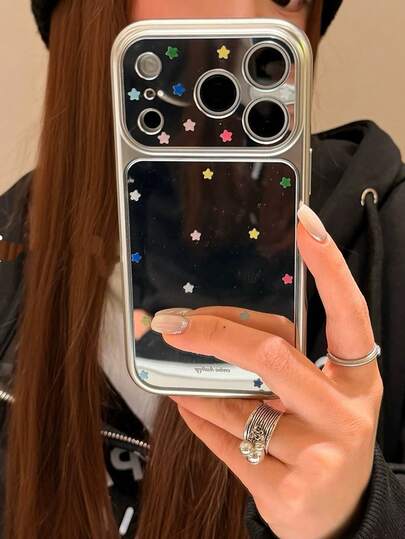 Korean Ins-Style Colorful Star Pattern Mirror Phone Case, Compatible With IPhone 17 Pro Max, Creative Protective Cover Compatible With IPhone 16 Pro, 17, 14 Pro, 15 Pro