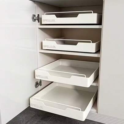 1pc Pull-Out Storage Box, Multi-Functional Storage Box, Fixed With Nano Membrane, Easy To Store And Clean, Built-In Drawer Design Storage Rack, For Kitchen And Bathroom, Home Storage Box And Organizer, Household Items