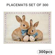 4-Piece Retro Rabbit Placemat Set (4-Piece Set) Suitable For Dining Tables, Washable Table Mat With Rabbit, Easter Egg, Purple Flower And Other Patterns, Rectangular Easter Table Decoration, Suitable For Coffee Tables, Holiday Parties And Spring Table Decoration - Multicolor - View 19