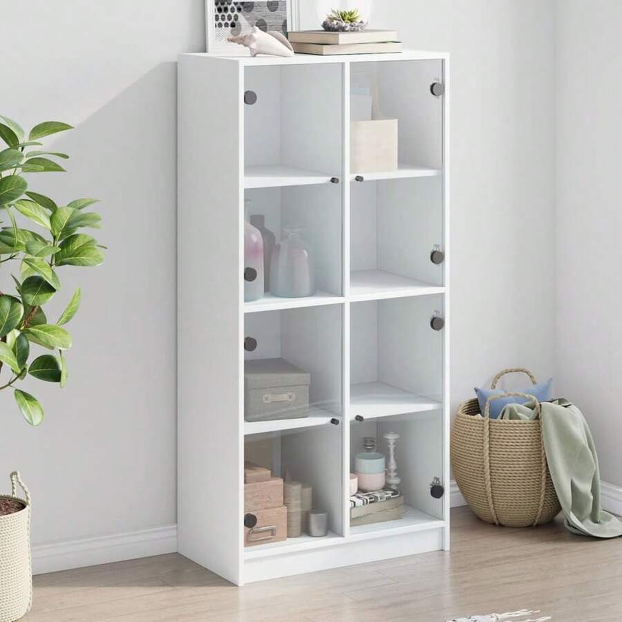 vidaXL Highboard mit Türen Weiß 68x37x142 cm Holzwerkstoff - Weiss - Übersicht 1
