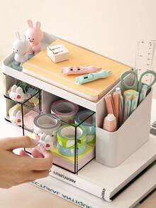 1pc Desktop Stationery Storage Box, Drawer Type Storage Box, Student Desk Organizer, Children Hair Accessory, Desk Planner, Pen Holder - Multicolor - View 3