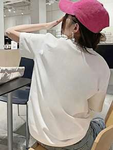 Domestic Shipping. New For Fall. Black Long-Sleeved T-Shirt For Women. Printed, Loose-Fitting, Korean-Style Top. Fall Clothing. Y2K Top. Korean Casual. Oversized. - White - View 2