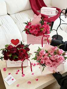 3pcs Elegant Envelope Flower Gift Box Set, With Love Letter Design, Suitable For Valentine's Day, Wedding, Mother's Day/Graduation/Teacher's Day Gifts, DIY Floral Basket Flower Preservation, Reusable Container, Lightweight Keepsake Box, Romantic Gift Set, Wedding Storage Bag, And Sentimental Shopping Essential, Baking Gift Box - Multicolor - View 9