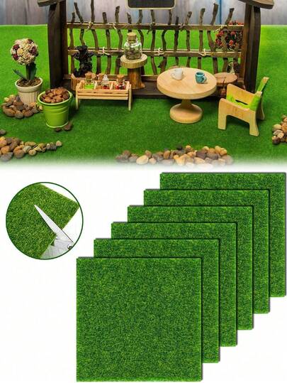6包仙女花园草，6 x 6英寸，迷你人造工艺草，适用于娃娃屋装饰、DIY装饰、迷你人偶、仙女花园配件和装饰套装