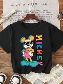 1pc Disney Mickey Mouse Vibrant Pop-Art Print Tween Boys Cool T-Shirt, Soft & Breathable, Ideal For Daily Wear & Outdoor Activities - Black - View 2