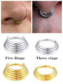 3件套16G铰链式鼻中隔环耳骨环低过敏性穿刺饰品 - 喇叭鼻環 - 查看 6