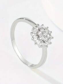 1 pieza Anillo de zirconia cúbica de moda para mujer para boda, compromiso, aniversario, fiesta, joyería, regalo del Día de San Valentín - Plateado - Ver 3