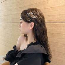 2Pcs/Hanfu Style Hair Clip; Simple Cross-Shaped One-Piece Clip; Water Diamond Hairpin; Bangs Clip; Fringe Clip; Side Clip; Accessory - Silver - View 5