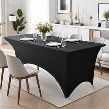 1pc 6ft X 8ft Spandex Tablecloth, Stretch Table Cover For Rectangle Tables, Suitable For Indoor, Wedding, Party And Event, White/Black - Black 1 Piece - View 7
