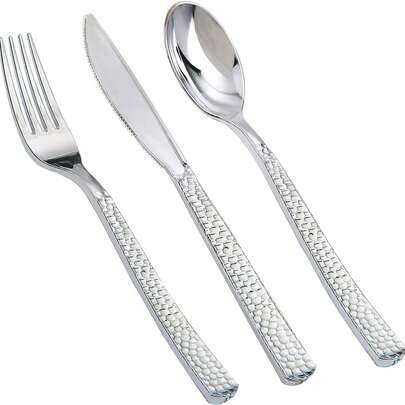 75pcs Silver Reusable Cutlery Set, High Strength Flatware Including 25 Forks, 25 Knives And 25 Spoons, Suitable For Birthday, Party, Wedding And Other Occasions