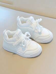 儿童跑步鞋，时尚百搭软底软皮防滑男女童休闲运动鞋，春秋季 - 白色 - 查看 1