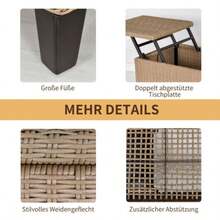 Extendable Polyrattan Garden Table, Coffee Table, Steel, Khaki, 103 X 50 X 45.5 Cm, For Garden And Terrace - Camel - View 6