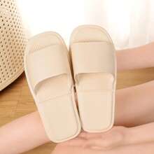 Unisex Foldable Slippers, Soft & Comfortable House Slippers, Casual Bathroom Slippers, Solid Color, Beige - Beige - View 4