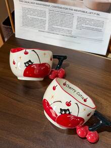 Cốc sứ tay cầm hình quả anh đào dễ thương, đa năng dùng đựng cà phê, sữa, sữa chua, nước ép, phù hợp cho gia đình, văn phòng, sử dụng hàng ngày, món quà hoàn hảo cho phụ nữ, bé gái, bạn bè, dịp lễ, sinh nhật. - Nhiều màu - Xem 2