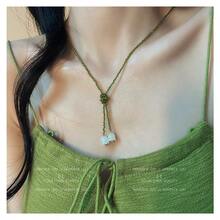 Mori Super Fairy Crystal Lily Of The Valley Necklace Female Retro Green Beaded Niche Design Collarbone Chain Gentle Neck Chain Pendant - vòng cổ hạt cườm hình hoa linh lan xanh - Xem 7
