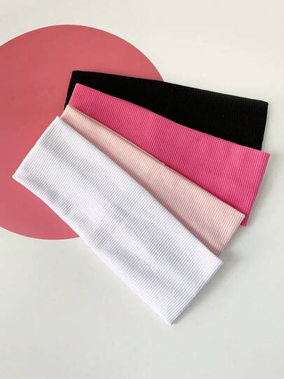 1pc Solid Color Ribbed Elastic Headband For Women, Fashionable & Versatile For Washing Face, Makeup, Sports, Knitted