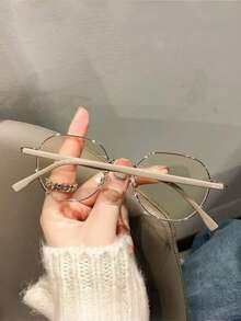 1 Pair Women's Classic Minimalist Gold-Rimmed Glasses - 1pc Tea Frame Gray Sheet - View 3