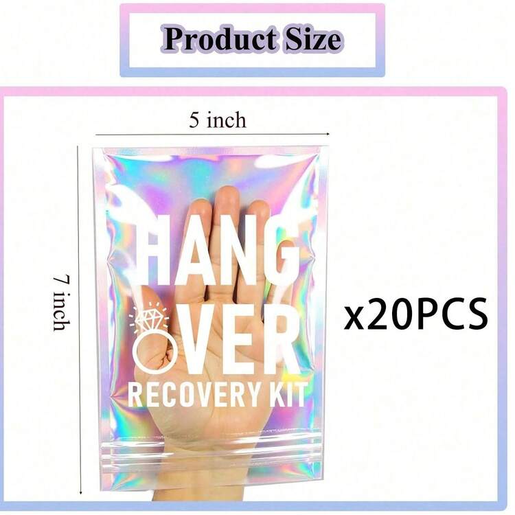 Bolsa de kit de recuperación de resaca, kit de autocuidado, bolsas resellables con impresión holográfica previa, adecuado para recuerdos de despedida de soltero/soltera, regalos de bienvenida de boda, kits de resaca de cumpleaños - Multicolor - Añade 10