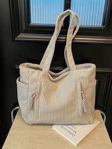 Mẫu túi xách nữ thời thượng mới năm 2026, túi đeo vai công sở dung tích lớn, thiết kế độc đáo, giản dị và đa năng, thời trang tối giản, chất liệu nhung kẻ, dây đeo vai dài, khóa kéo, rộng rãi, túi tote, túi xách nữ phong cách văn học giản dị. - trắng - Xem 6