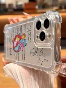 1pc Transparent Personalized Fashion Thickened Four Corners Anti-Fall Organ Print Phone Case, Compatible With Apple And Compatible With Samsung Series. For IPhone 17 /16/ 15/14/13/12/11/Plus/Pro/Pro Max 17Air And Galaxy S25/S24 Plus/S23/S22/S21 Ultra - 彩色 - 查看 2