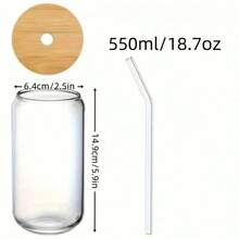 500毫升玻璃杯套装，16盎司/500毫升玻璃杯，带盖和吸管，梅森罐造型饮用杯，冰咖啡杯，竹盖玻璃杯，可爱杯子，啤酒杯，可重复使用吸管和吸管清洁器，适用于餐厅/酒店/商业场所 - 透明色 - 查看 4