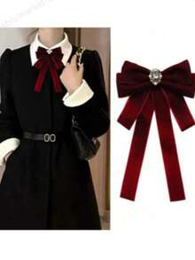 Women's Matte Black Faux Pearl Bowknot Brooch, Versatile Ribbon Decor Accessory, Academic Style - Multicolor - View 5