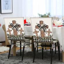 2/4/6PCS Religious Easter Chair Covers With Eucalyptus Leaves And Buffalo Check Bows, Removable And Washable, For Kitchen, Living Room, And Church Easter Celebrations - Beige - View 6