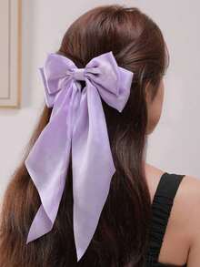 1 pieza Clip de pelo con lazo de satén extra grande para mujeres y niñas, Barrette de pelo con gran lazo de seda, Accesorio de pelo elegante francés, Clip de pelo con lazo grande y lindo adecuado para el Ramadán, San Valentín, boda, fiesta, uso diario (Lazo color lila púrpura) - Lila Púrpura - Ver 5