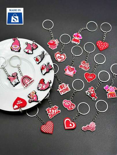 5/10pcs Cartoon Romantic Valentine's Day Heart Shaped Keychain Pendant, Fashion Bag Accessories, Greeting Card Decor, Party Favors, Holiday Decoration, Funny Design, Cute Charm, Durable & Charming, Carefully Crafted