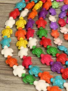 Bunte türkisfarbene Schildkröten Perlen für Schmuckherstellung - 30/23 Stück kleine und große Steinperlen im bohemien-Vintage-Stil, geeignet für DIY Halsketten, Armbänder und andere Schmuckherstellung, Material für Bastler - Verschiedenfarbig - Übersicht 7