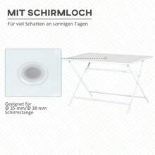 Folding Garden Table With Parasol Hole, 110 X 70 X 70 Cm, Foldable And Stable, Side Table For Balcony And Picnics - White - View 4