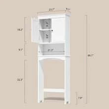 Over The Toilet Storage Cabinet With Adjustable Shelf And Double Doors, Bathroom Space Saver Organizer Above Toilet With Open Shelf, Taller Wooden Free Standing Toilet Rack -White - 白色 - 查看 2