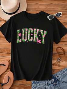 Tops de verano para mujer ZIVRE Conjunto de verano Camiseta de mujer Lucky St. Patrick's Day Camiseta blanca de algodón con estampado de trébol rosa y verde para ocasiones festivas Tops de verano camiseta mujer - Blanco - Ver 10