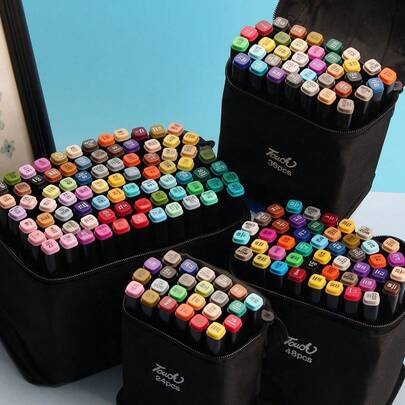 Set de 12/24/36/60 piezas de marcadores de doble punta con diseños de anime, incluye marcadores, bolígrafos para bocetos, bolígrafos de acuarela, regalo de Navidad, bendición, útiles escolares, de vuelta a la escuela